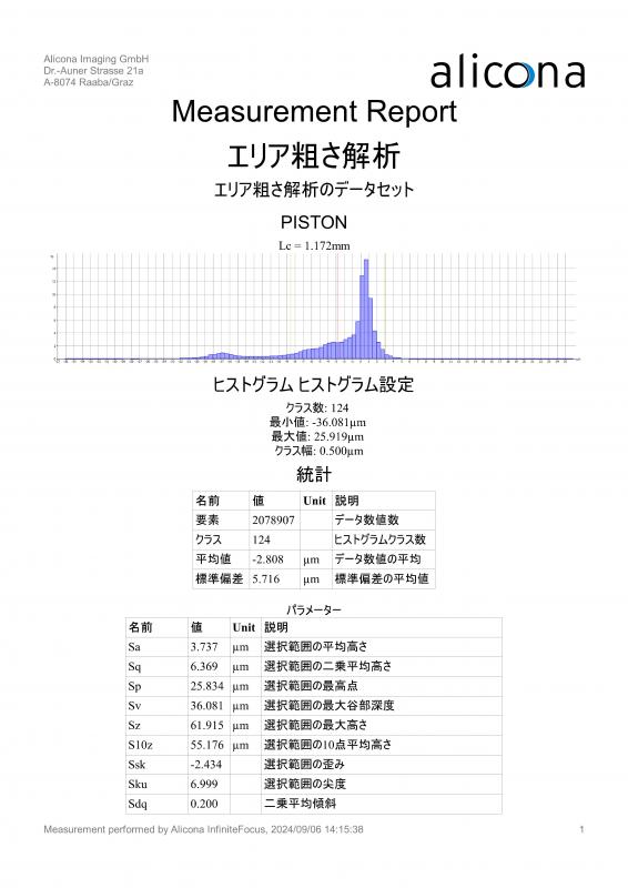 面粗さパラメータ結果