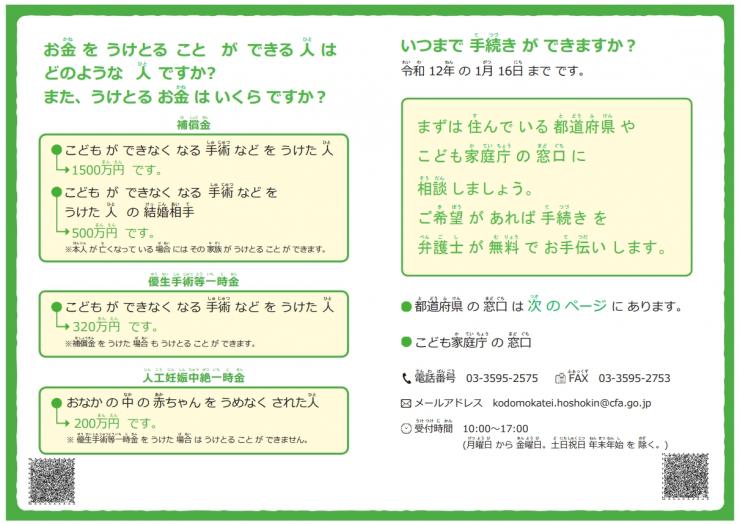 旧優生保護法補償金等わかりやすいリーフレットの裏