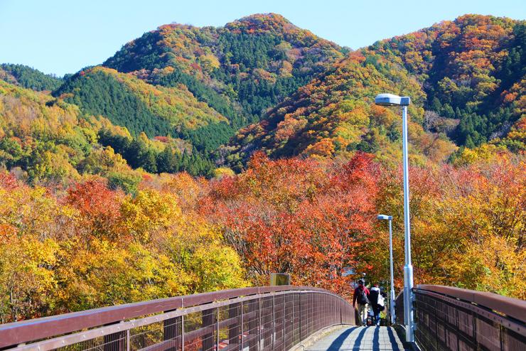 金石水管橋からみる紅葉