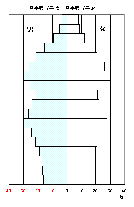 人口ピラミッドによる比較（平成17年）