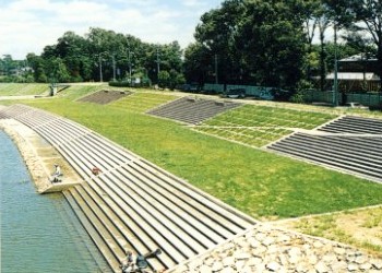 階段状の親水護岸と広場（越谷市内の元荒川）