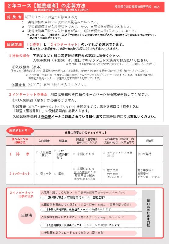 推薦選考の応募方法のダウンロード