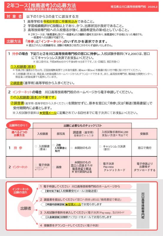 2026年度推薦選考応募方法へのリンク画像