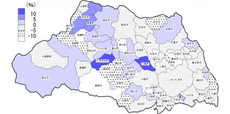 市町村内総生産対前年度増加率の色塗り地図