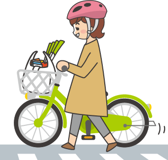 ヘルメットをして自転車を押しているイラスト