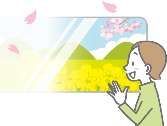 窓から景色を眺める女性のイラスト