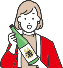 赤い法被を着て日本酒を持った女性のイラスト