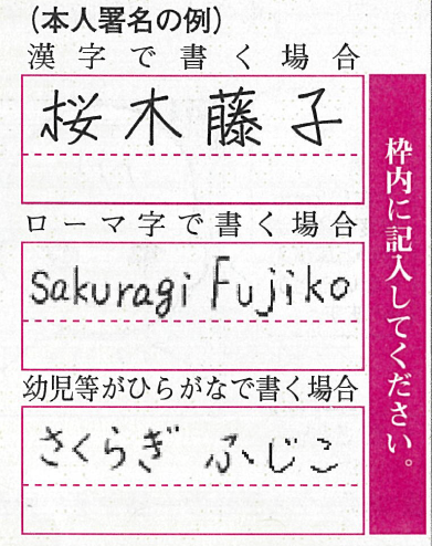 本人署名の例