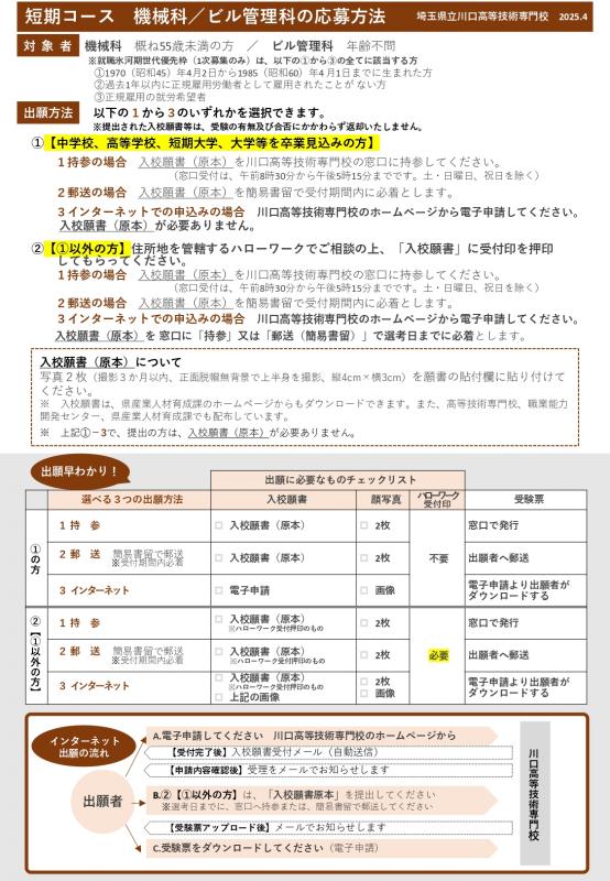 機械科の応募方法のリーフレット画像