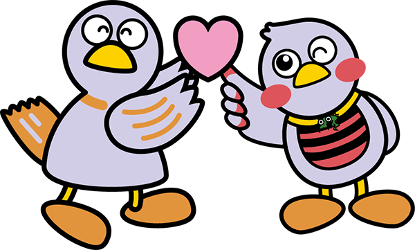 コバトン・さいたまっちがハートを持っているイラスト