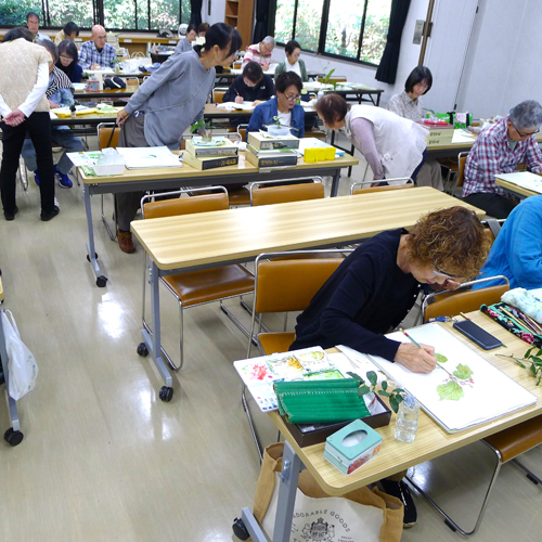 植物画を描く様子の写真