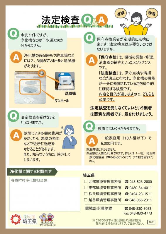 浄化槽にも定期健康診断が必要ですと題されたチラシの埼玉県浄化槽協会管内バージョン