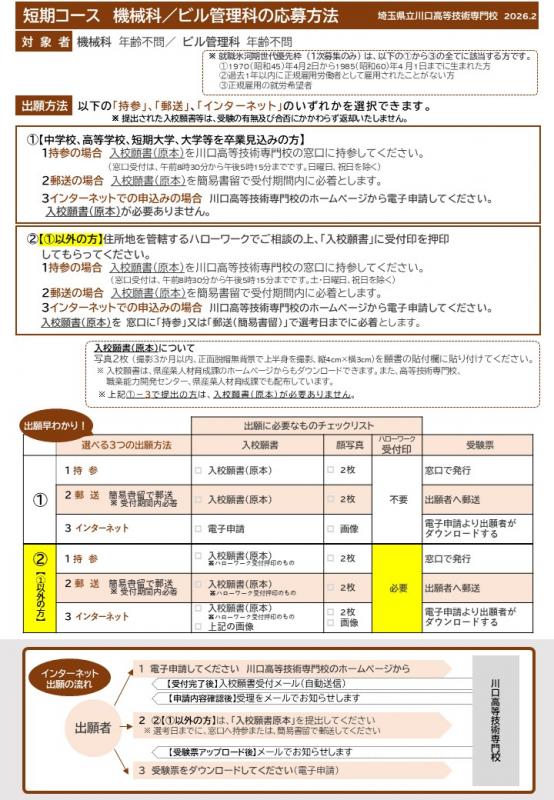 ビル管理科の応募方法リーフレット
