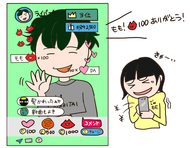 推しライバーに課金する女の子のイラスト