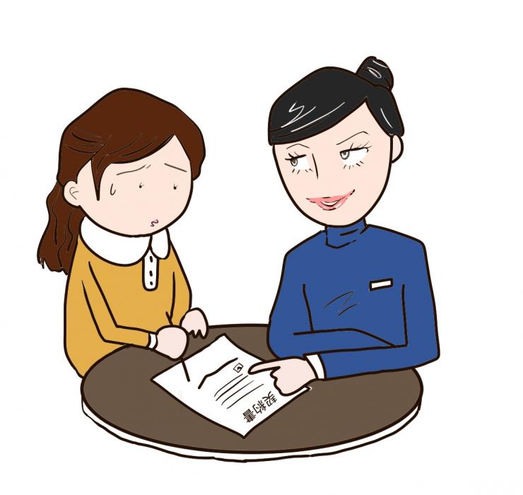 美容医療で強引な勧誘を受けて困りつつも契約してしまう女の子のイラスト