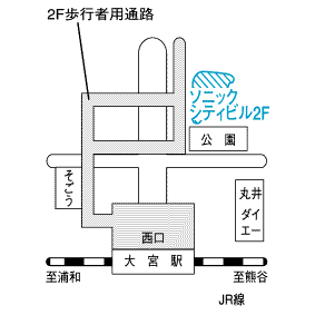 大宮駅西口からパスポートセンター（大宮） （ソニックシティビル2階）への案内図