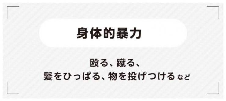 身体的暴力（殴る、蹴る、髪をひっぱる、物を投げつける）など