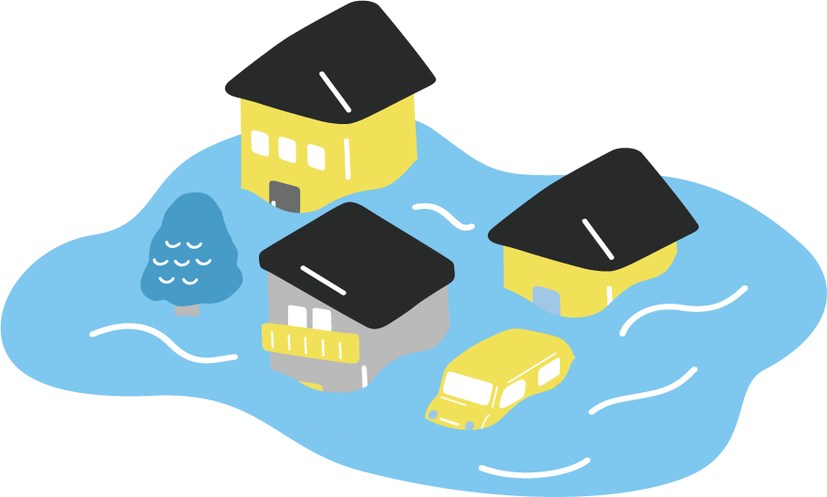 住居の一階部分が浸水してるイラスト