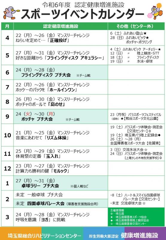 令和6年度スポーツカレンダー